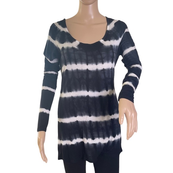 T-PARTY Black & White L/S Tie Dyed Tunic w Wide Round Neck. Very Nice Fabric M - Picture 6 of 8